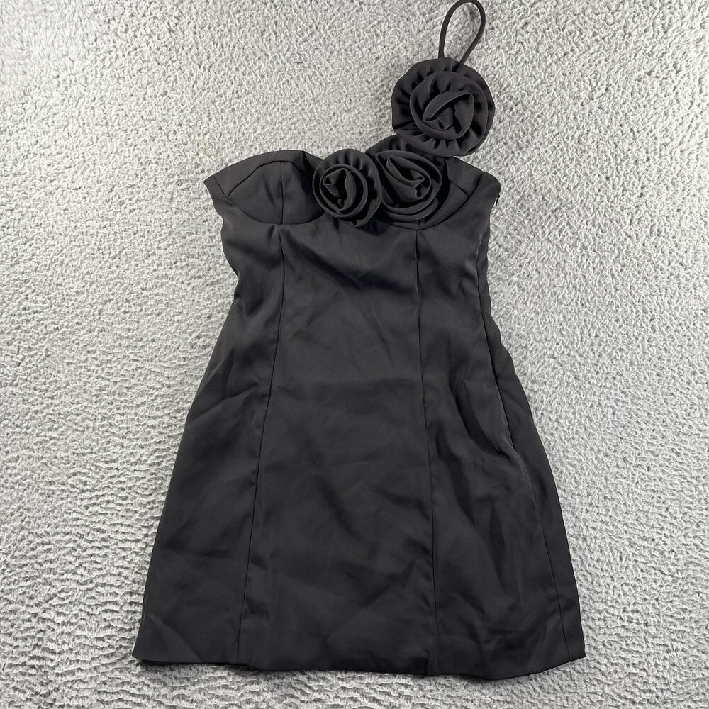 Peppermayo Sweetpea Mini Dress Black US 2 One Shoulder Rosette Floral Event NWT
